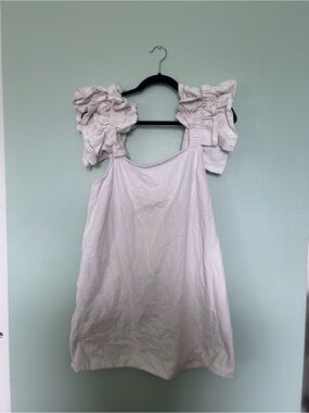 Free People Cream Ruffle Sleeve Mini Dress Pockets!